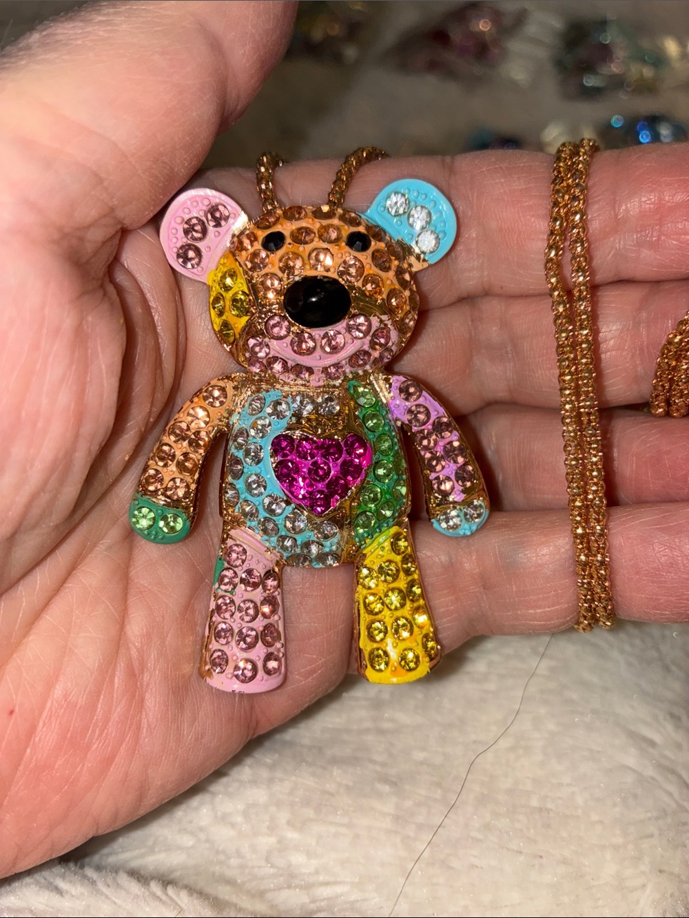 Multicolor Crystal Teddy Pendant Necklace